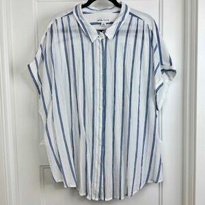 Ava & Viv Striped Button-Up‎ Tunic Top Oversized Short Sleeve 3X